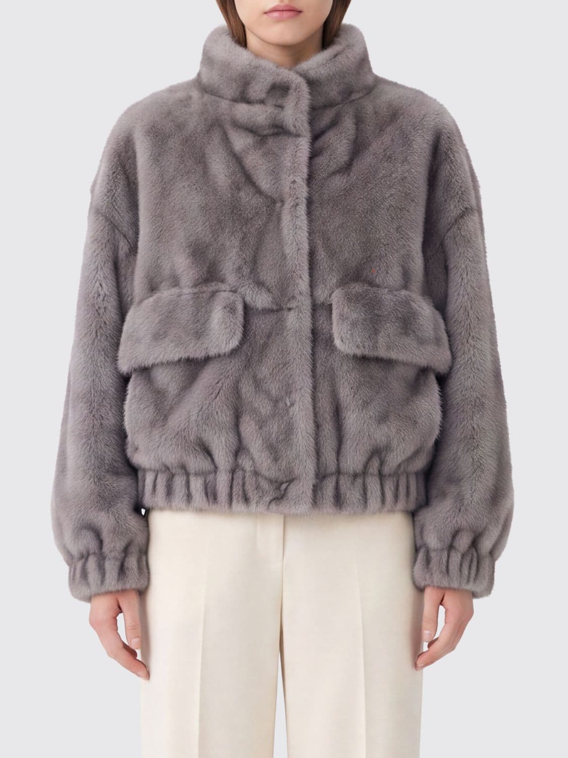Liu Jo High-Neck Faux Fur Jacket with Dropped Shoulders