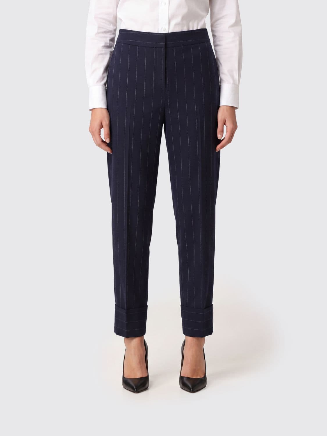 Liu Jo Pinstriped Straight-Leg Crêpe Trousers with Mid-Rise