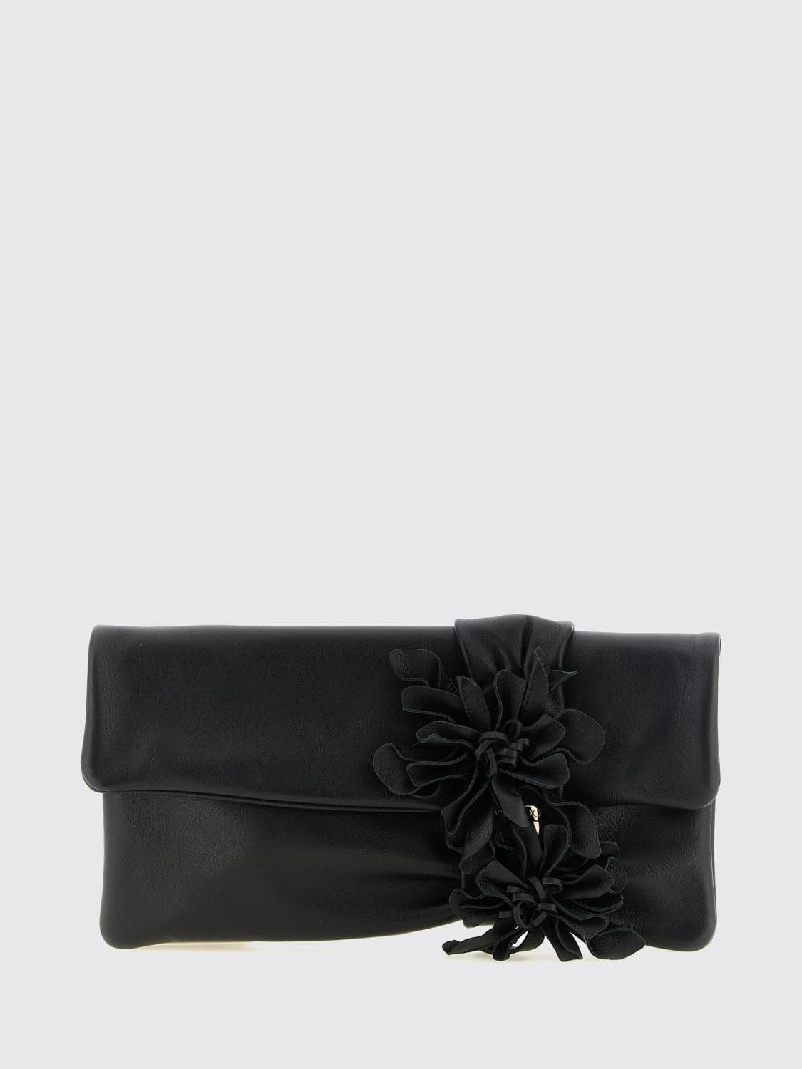 Jimmy Choo Zandra Lambskin Leather Clutch with Flower Appliqué
