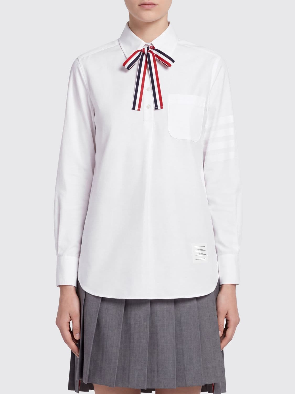 Thom Browne 4-Bar Cotton Poplin Shirt with Pussy-Bow Collar