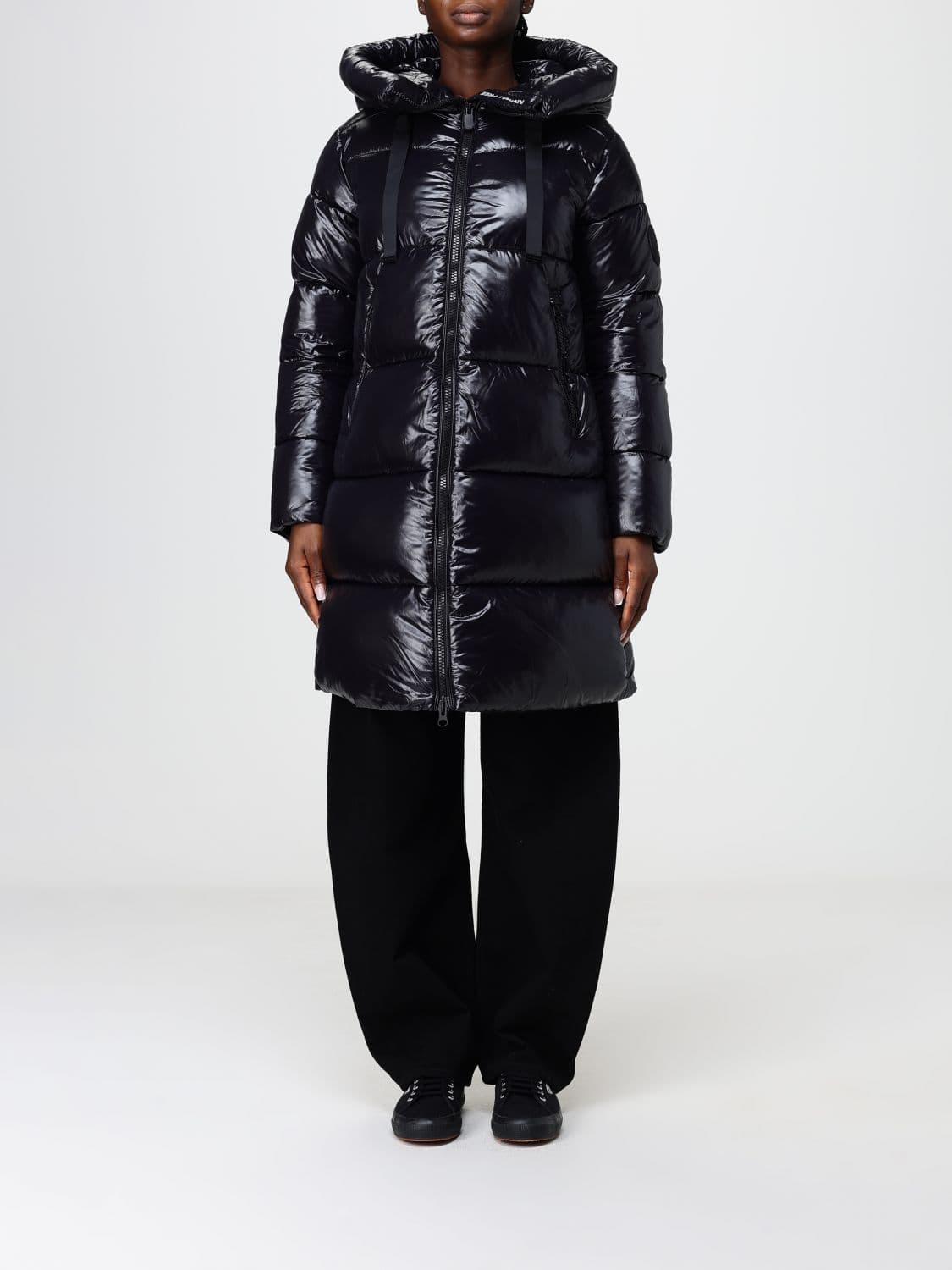 Save The Duck Isabel Long Polyester Puffer Coat with Hood and ThermoPlume Padding