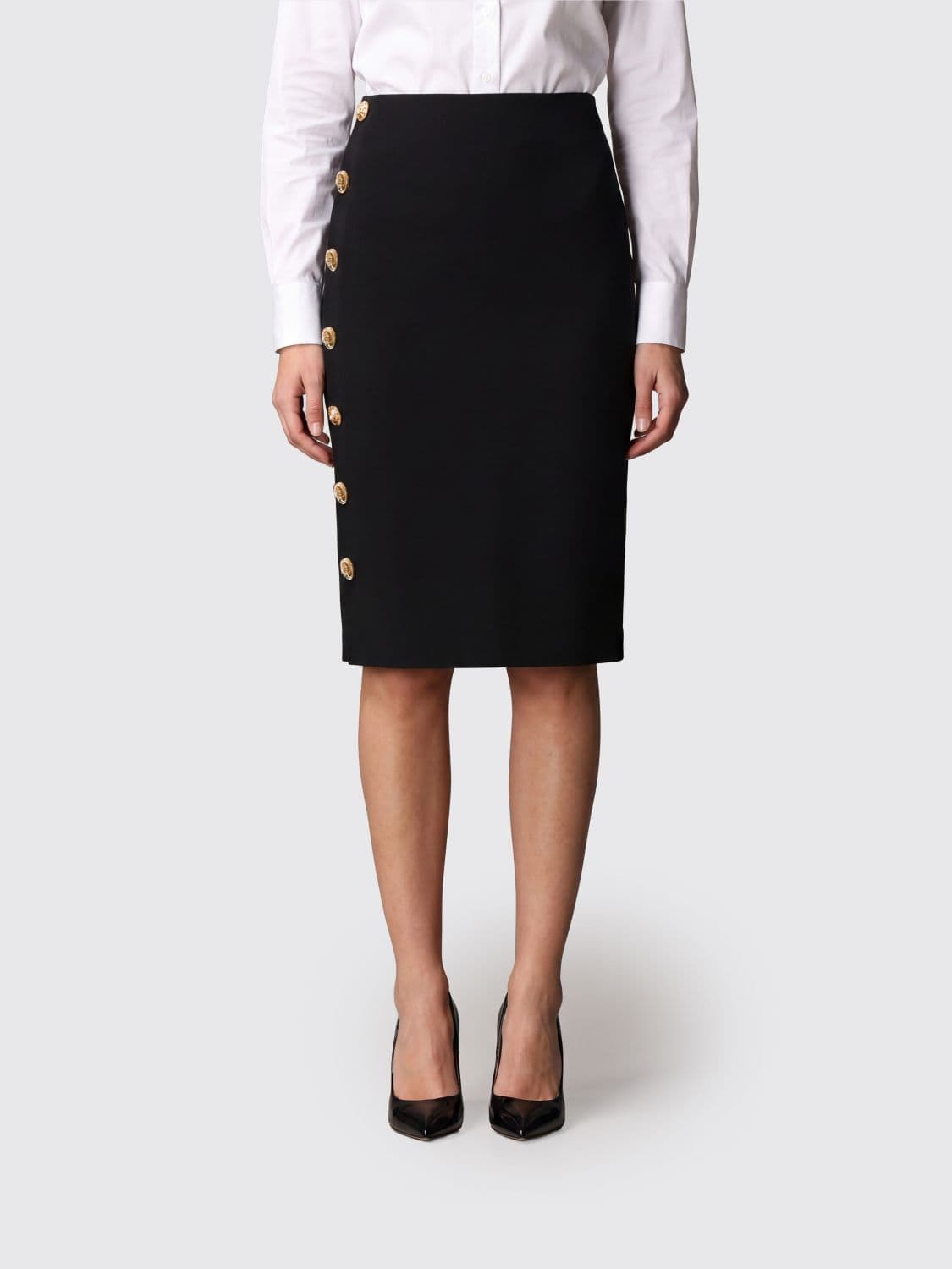 Versace High-Waisted Stretch-Viscose Midi Pencil Skirt with Buttons