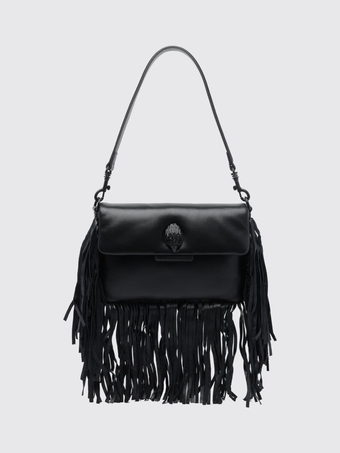 Kurt Geiger London Oxford Leather Mini Shoulder Bag with Embroidery and Fringes