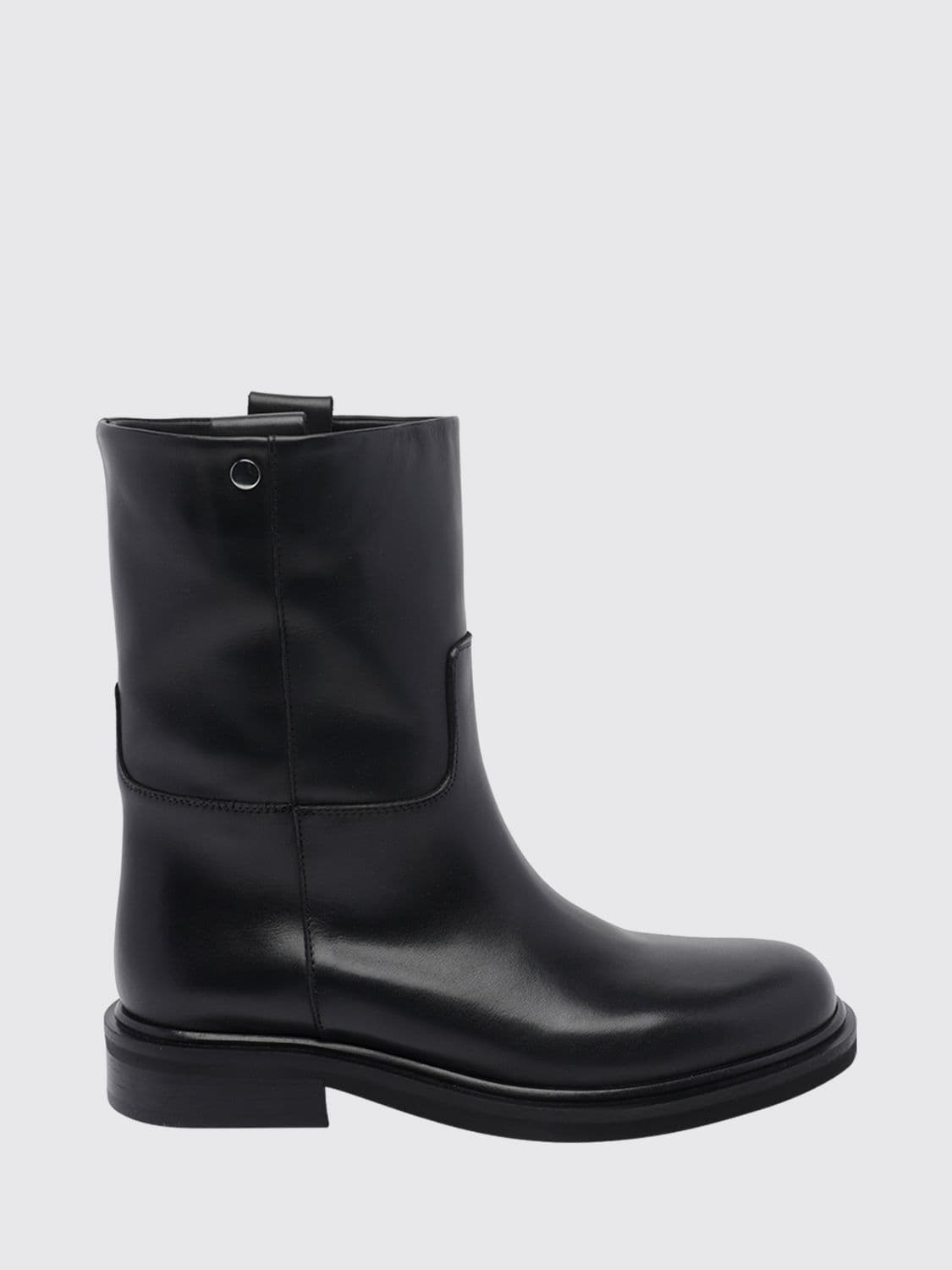 Poeve Smooth Leather Biker Boots with Double Pull Tab