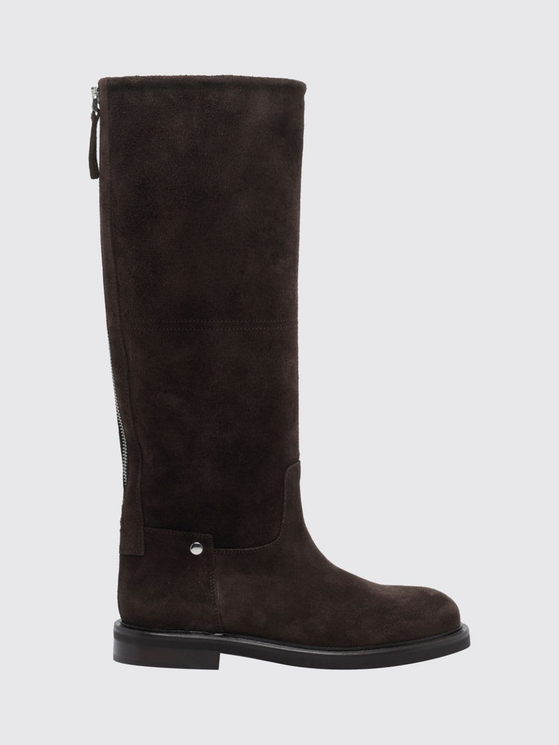 Poeve Suede Knee-High Boots with Back Zip Closure and a Low Heel