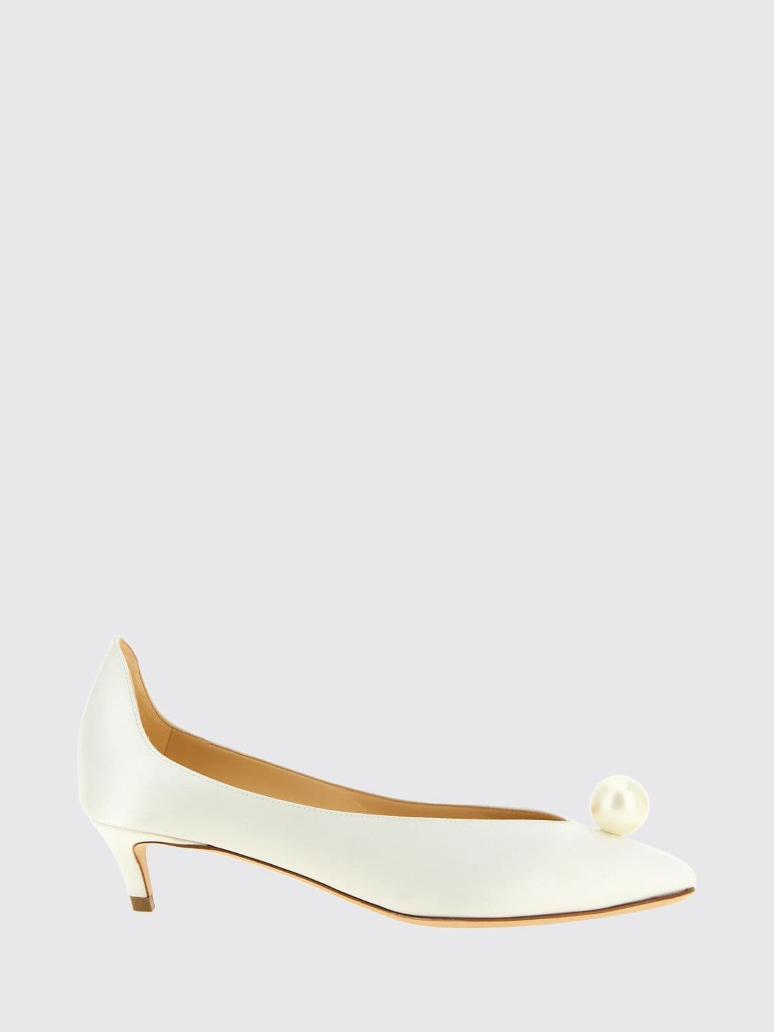 Magda Butrym Pointed-Toe Satin Pumps with Pearl Embellishment and Low Heel