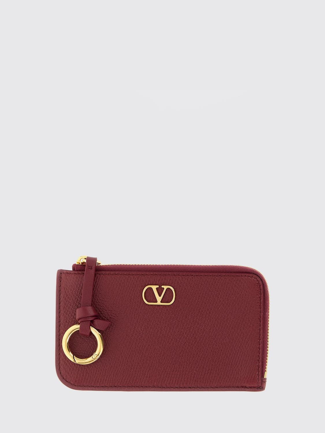 Valentino Garavani VLogo Signature Lambskin Card Holder with Zip and Ring · OS