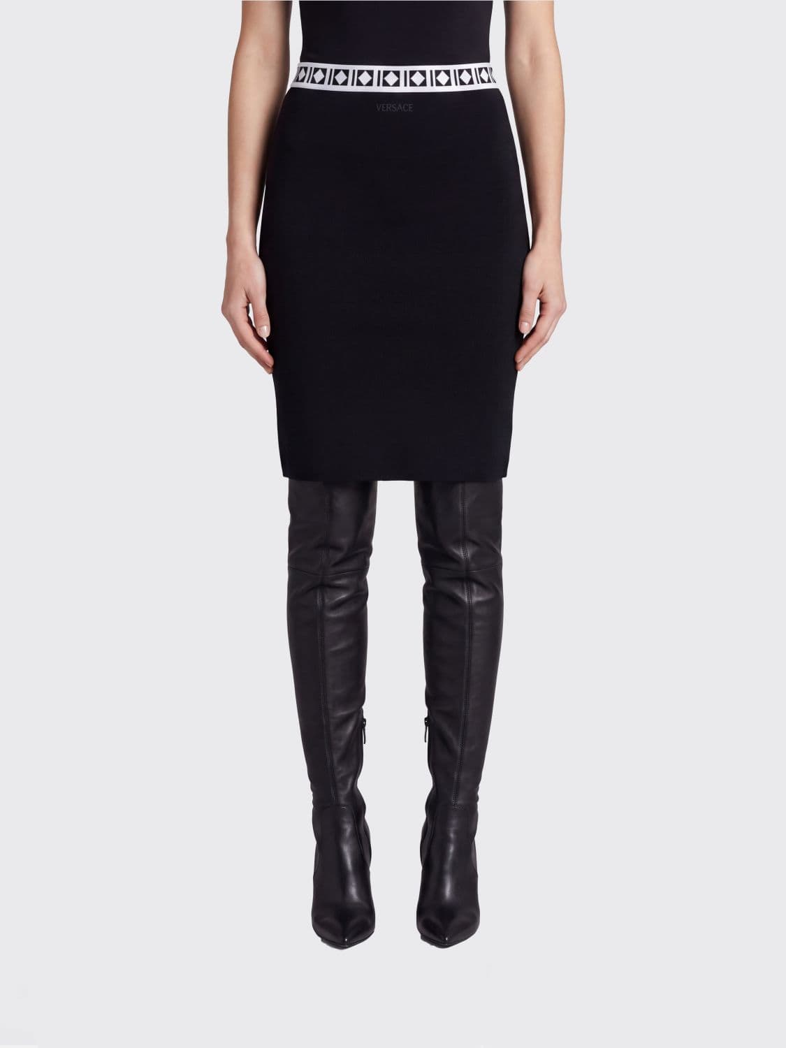 Versace Slim Fit High-Waisted Geometric Pencil Midi Skirt