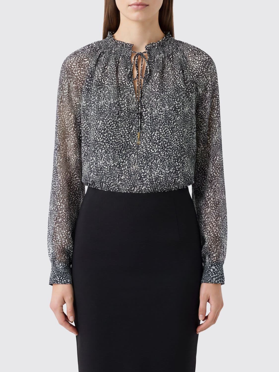 Michael Kors Abstract Print Georgette Long-Sleeved Blouse