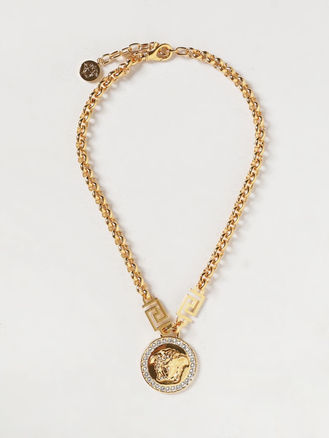 Versace Medusa Gold-Tone Brass Necklace with Rhinestones and Adjustable Closure