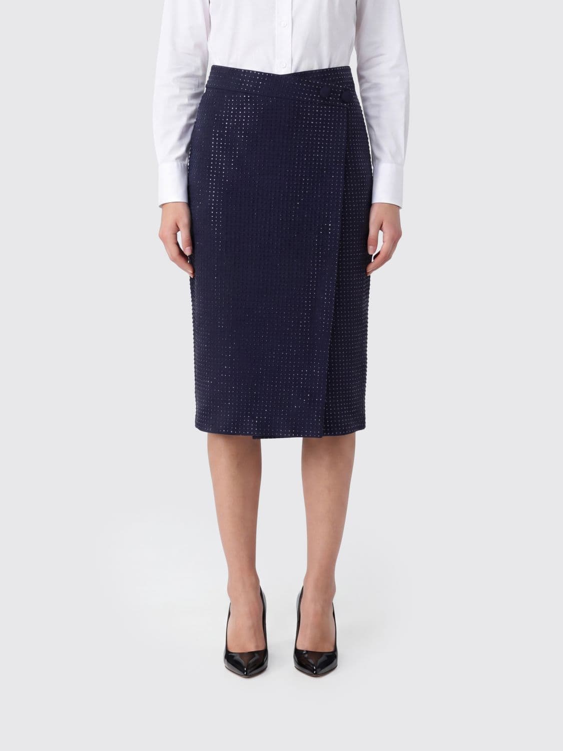 Pinko Rhinestone-Embellished Crêpe Midi Wrap Skirt