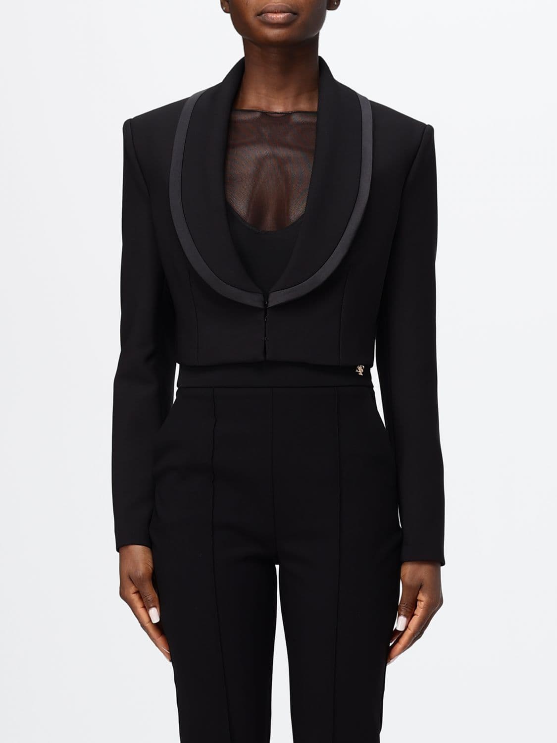 Elisabetta Franchi Cropped Crêpe Blazer with Shawl Collar