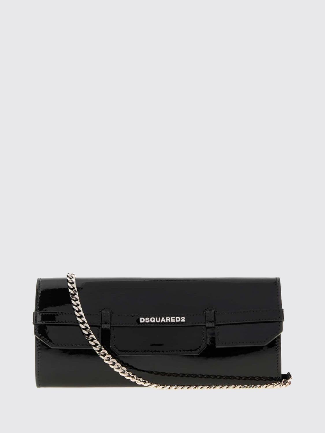 Dsquared2 Patent Leather Clutch with Removable Metal Mesh Shoulder Strap