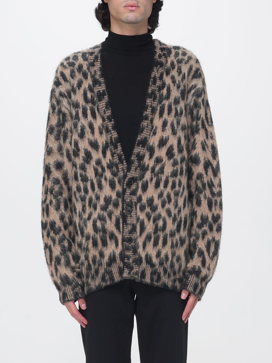 Laneus Animal Print V-Neck Cardigan in Wool and Alpaca Blend