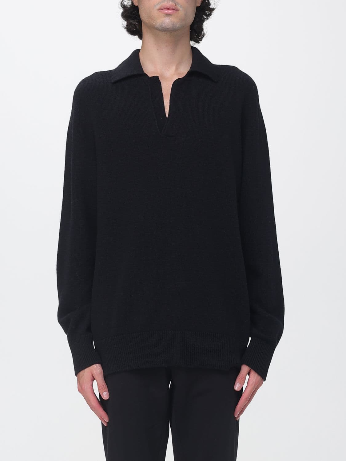 Laneus Long-Sleeved Merino Wool and Cashmere Knit Polo