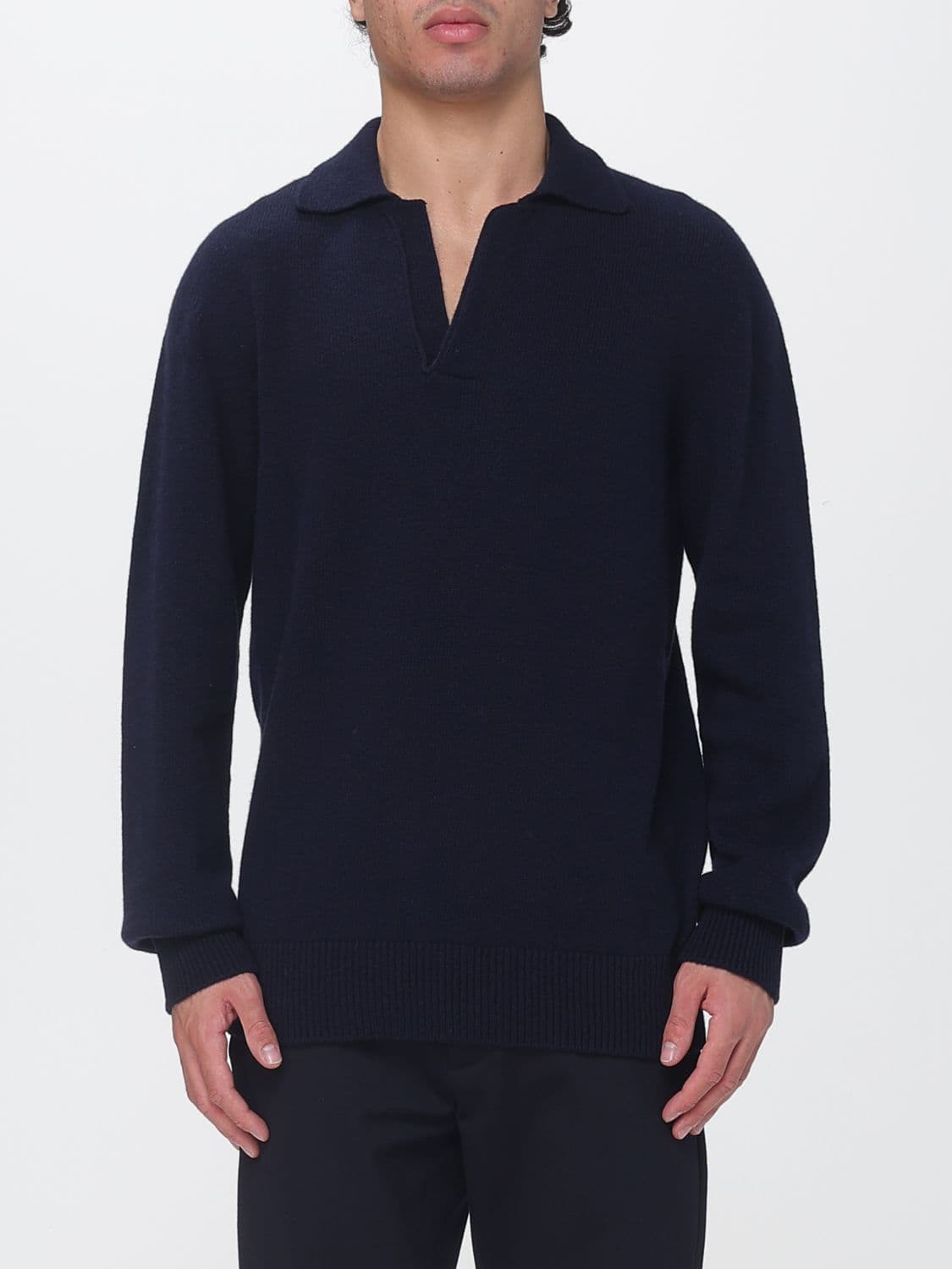Laneus Long-Sleeved Merino Wool and Cashmere Knit Polo