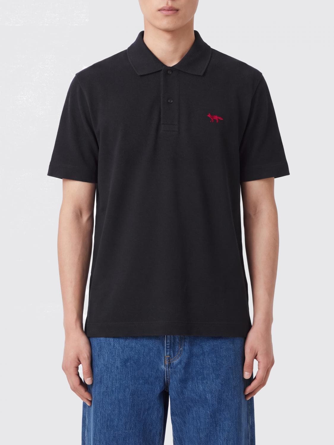Maison Kitsuné Short-Sleeve Cotton Polo Shirt with Contrast Logo
