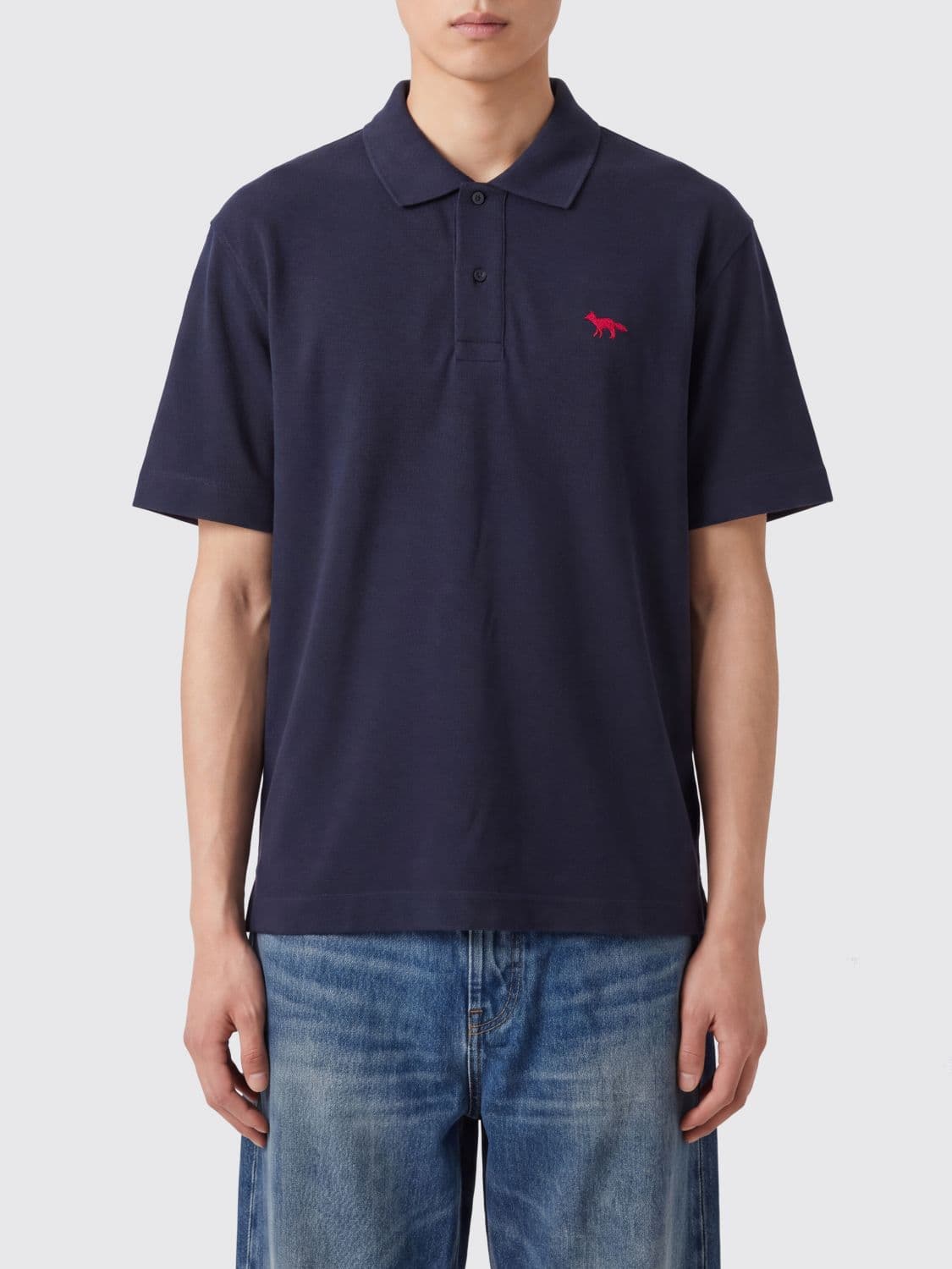 Maison Kitsuné Short-Sleeve Cotton Polo Shirt with Contrast Logo