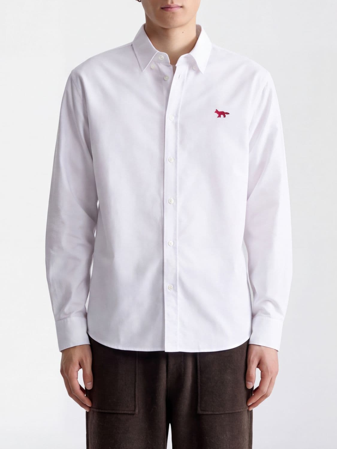 Maison Kitsuné Cotton Shirt with French Collar and Embroidered Logo