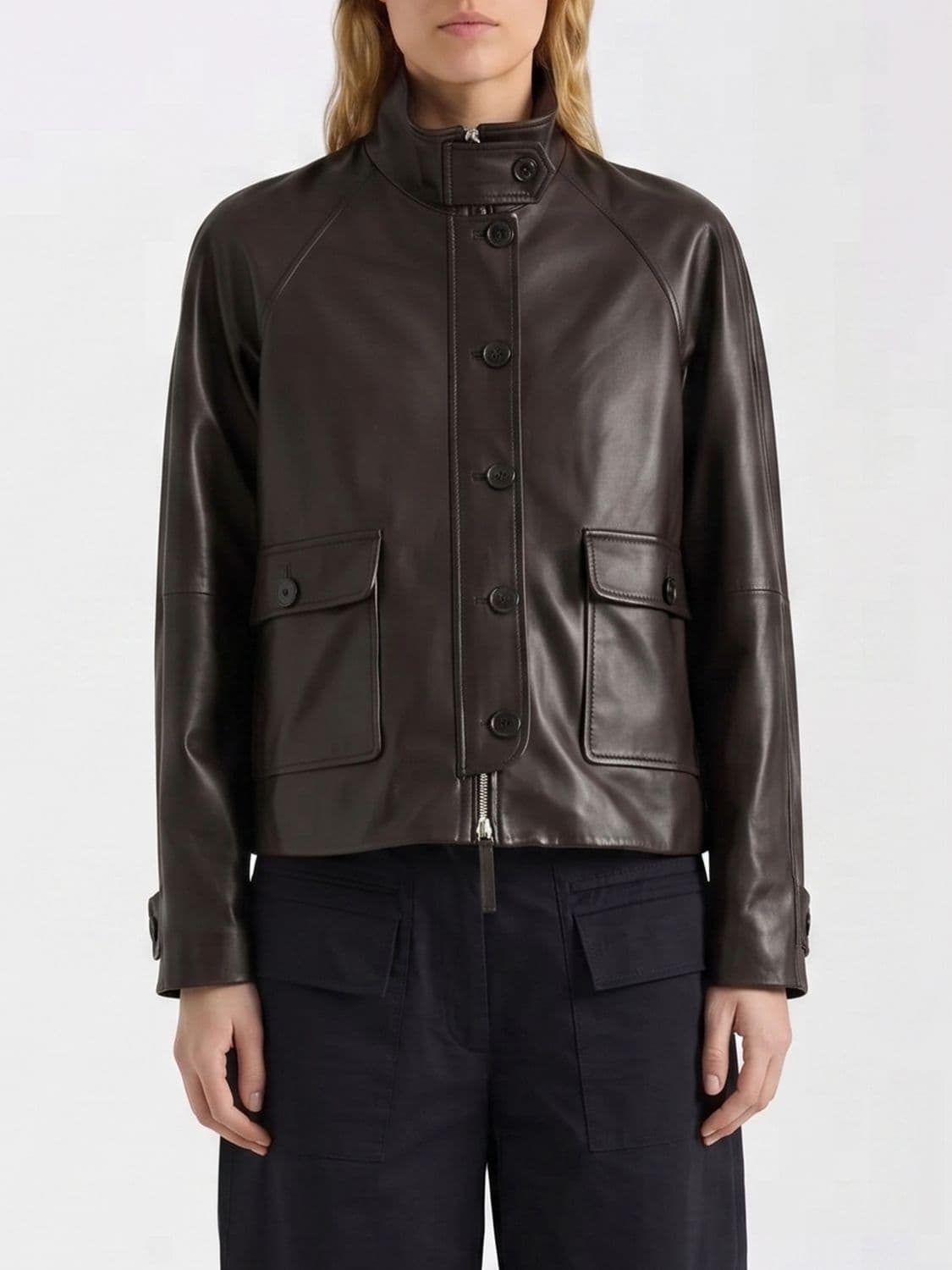Proenza Schouler Cropped Smooth Lambskin Leather Jacket with High Neck and Pockets