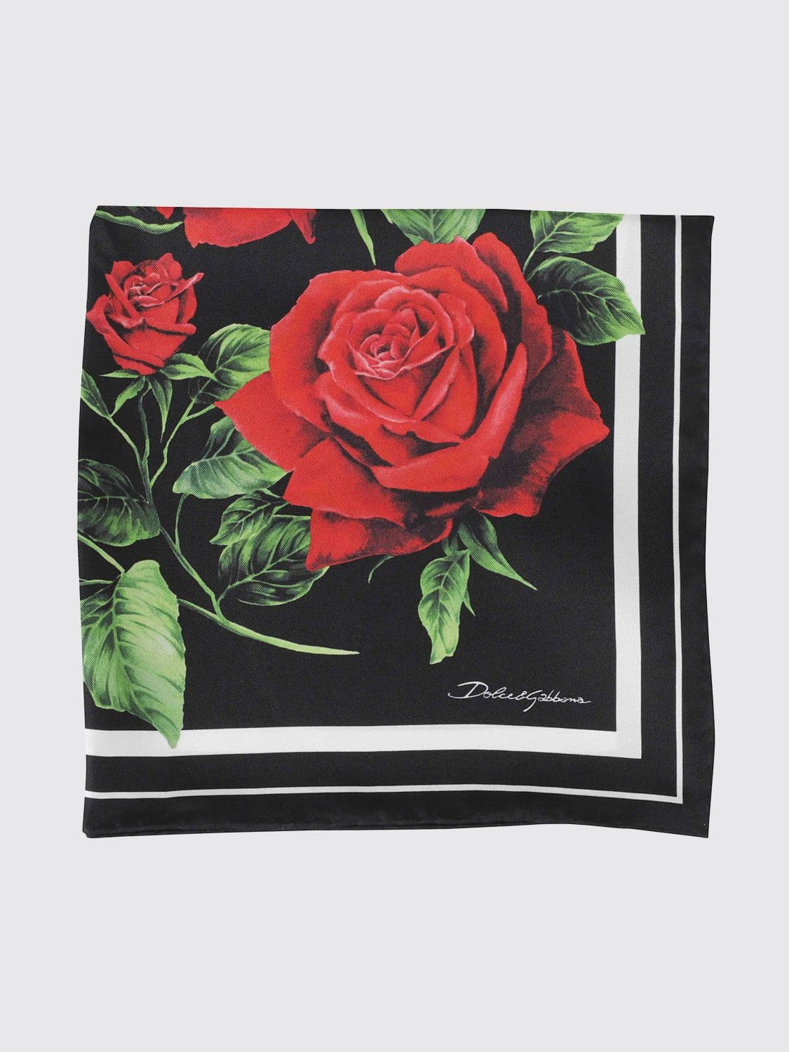 Dolce & Gabbana Floral Print Silk Square Scarf with a Contrast Logo