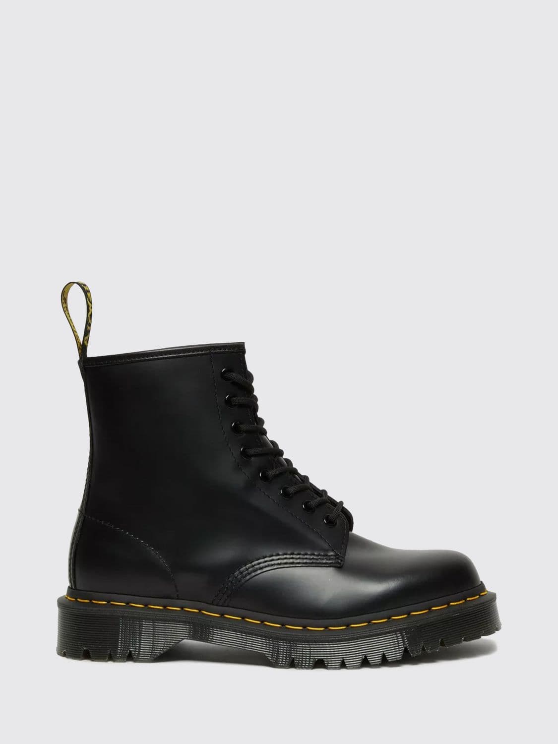 Dr. Martens Bex 1460 Smooth Leather Combat Boots with Lug Sole and Yellow Welt