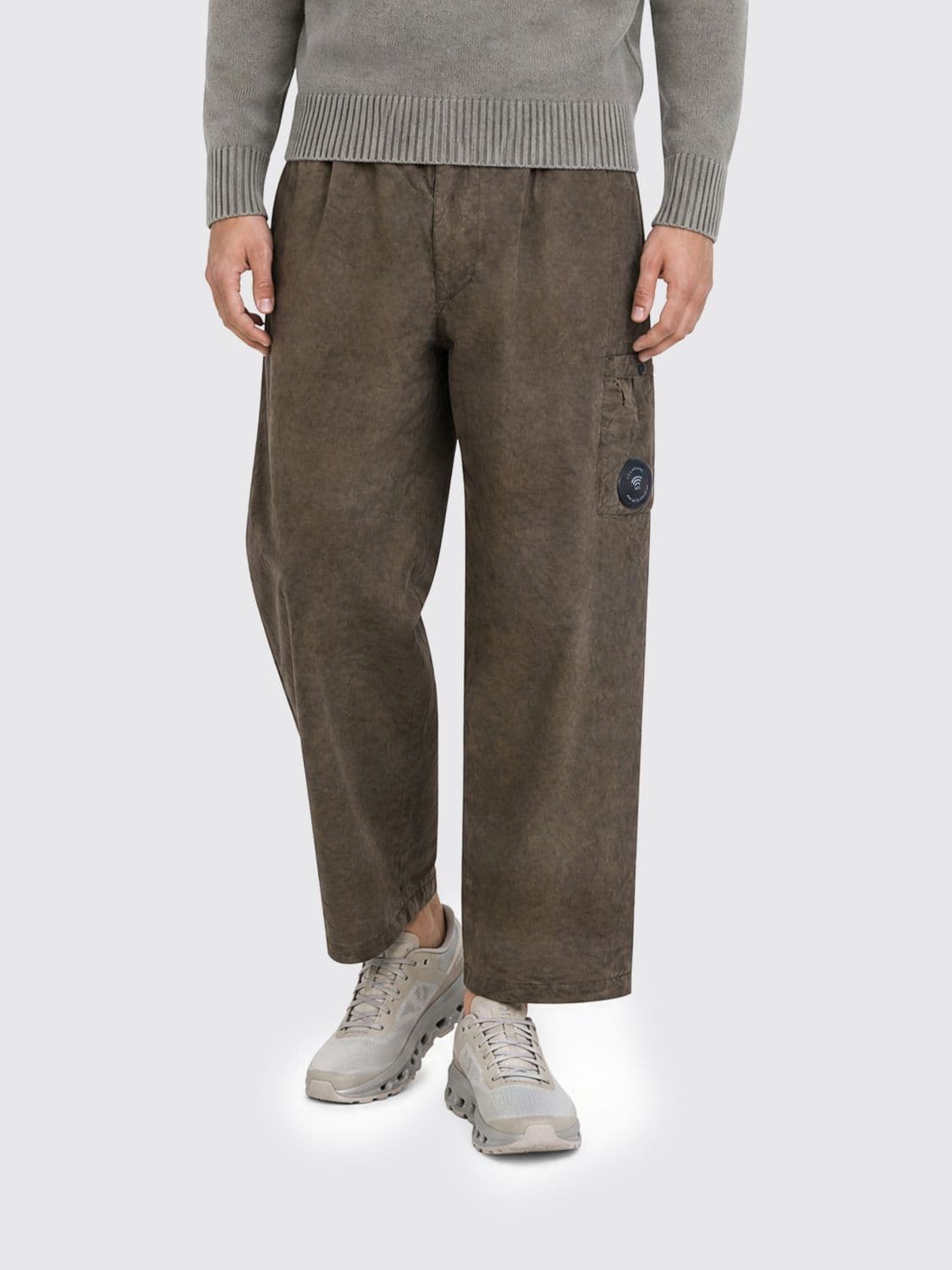 C.p. Company C. P. COMPANY Wide Leg Nylon Cargo Trousers with Pockets and Logo Patch