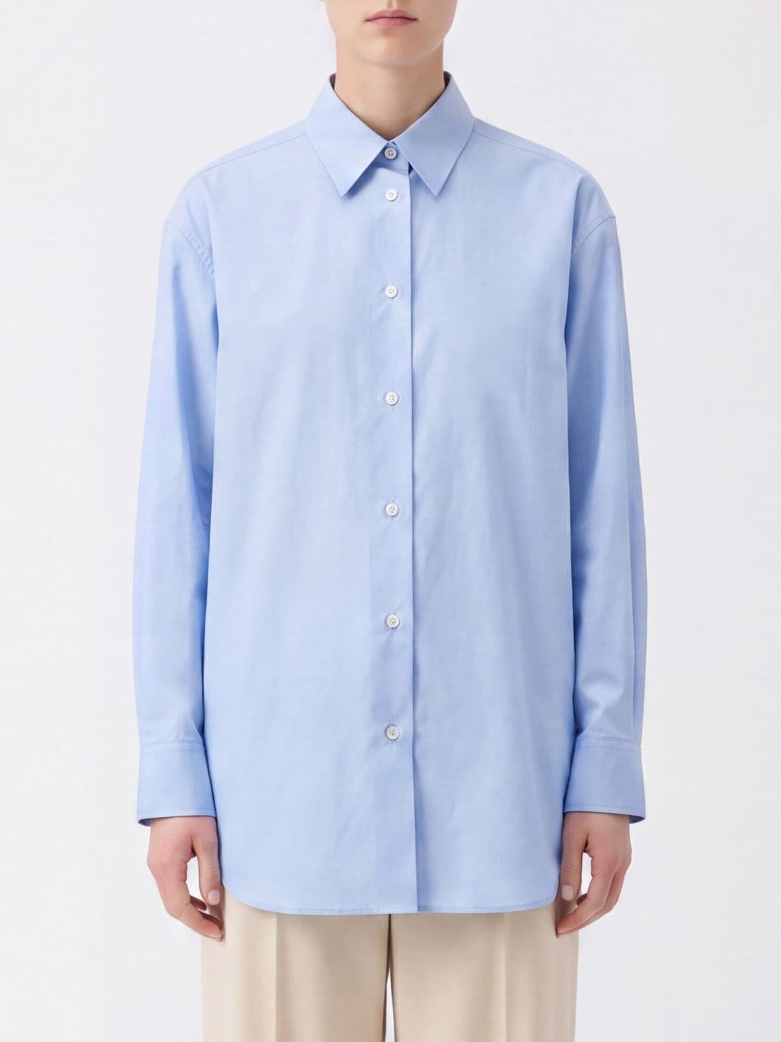 Jil Sander Long-Sleeved Cotton Shirt with French Collar and Curved Hem