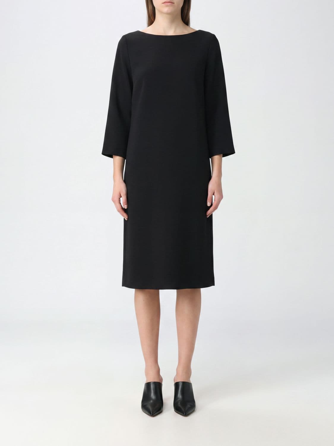 Jil Sander Midi Sheath Dress in Silk and Virgin Wool Blend with Long Sleeves · 40