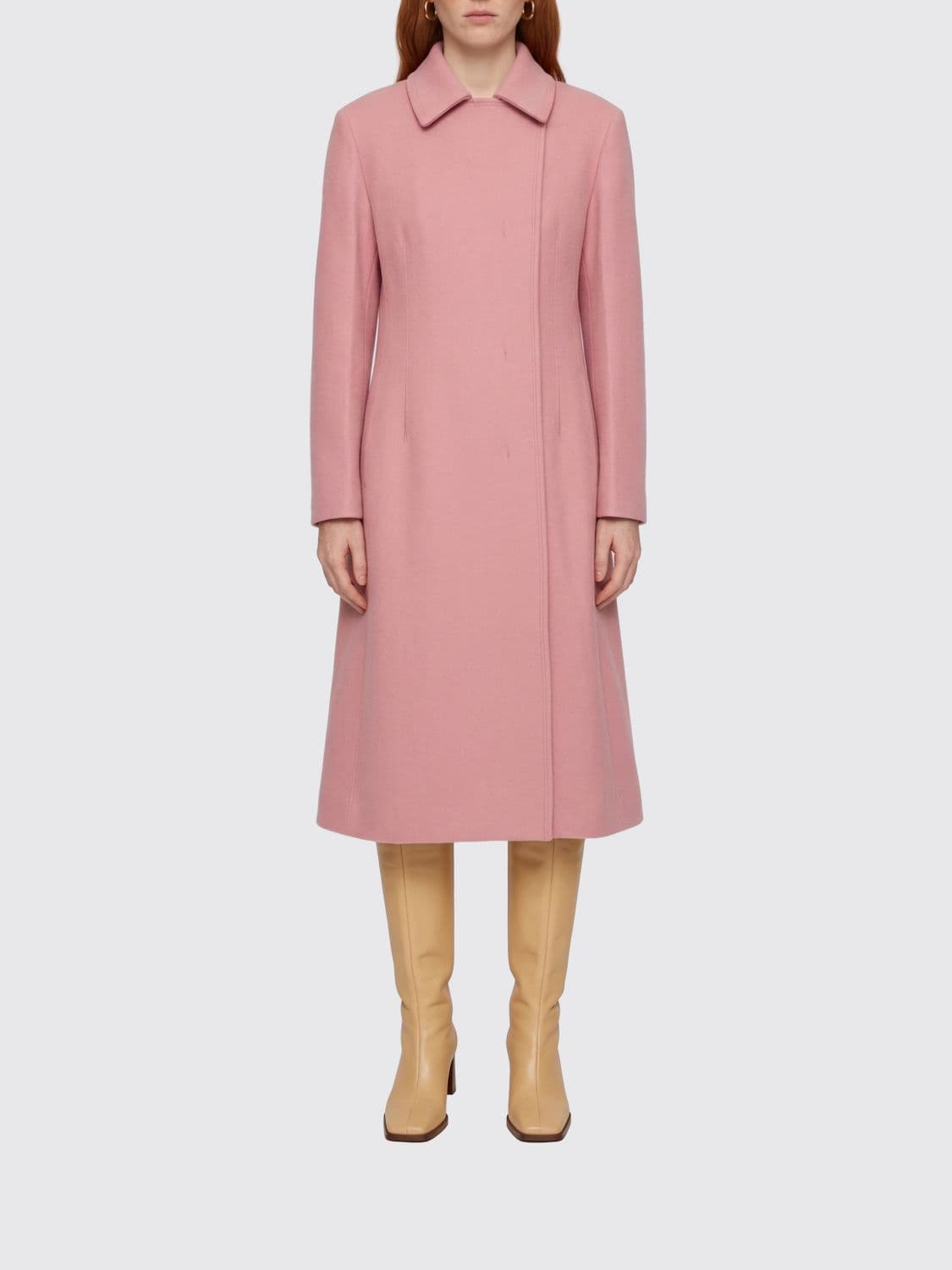 Jil Sander Double-Breasted Long Coat in Pure Wool with Concealed Closure