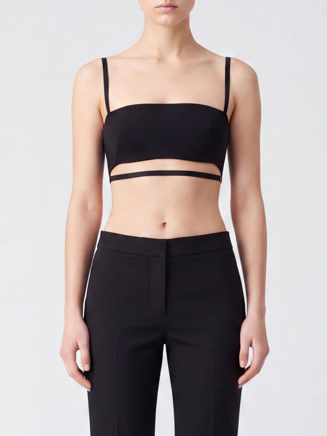 Jil Sander Cropped Slim Fit Top in Wool and Silk Blend with Square Neckline