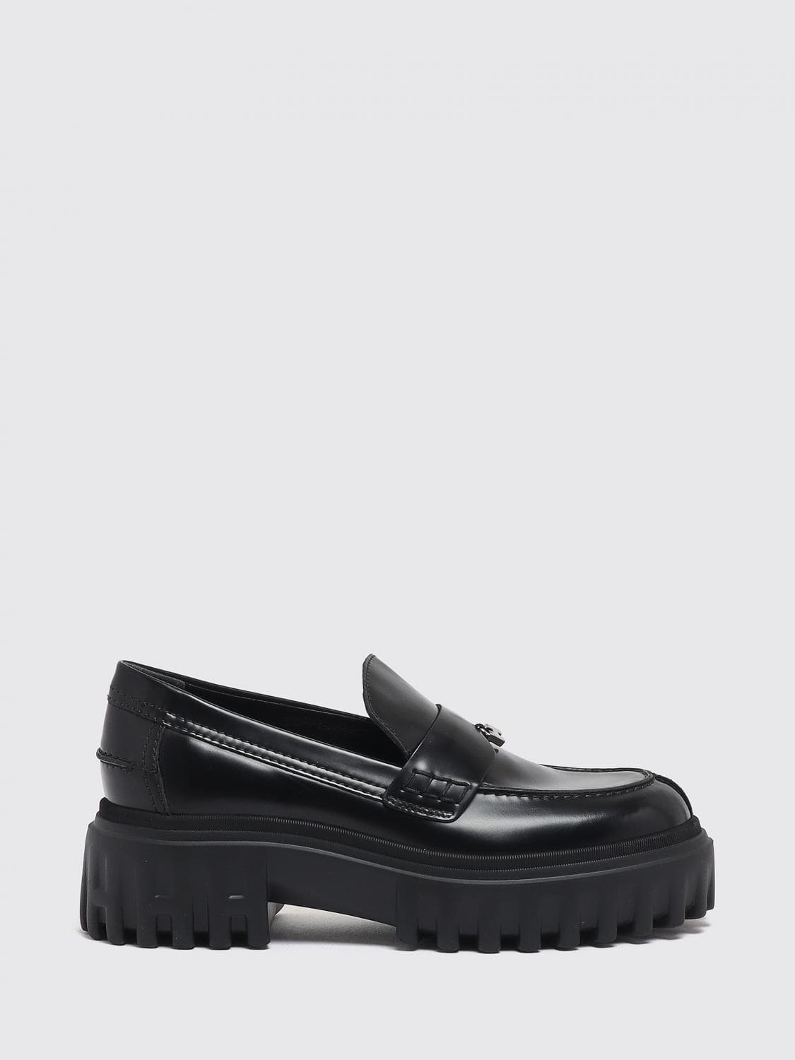 Hogan H700 Brushed Leather Penny Loafers with a Notched Sole and H Logo