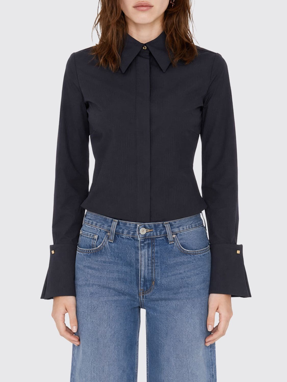 Elisabetta Franchi Striped Cotton Slim Fit Shirt with Slogan Print