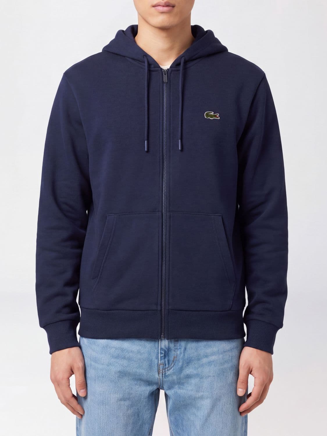 Lacoste Cotton-Blend Zip-Up Hoodie with Applied Logo
