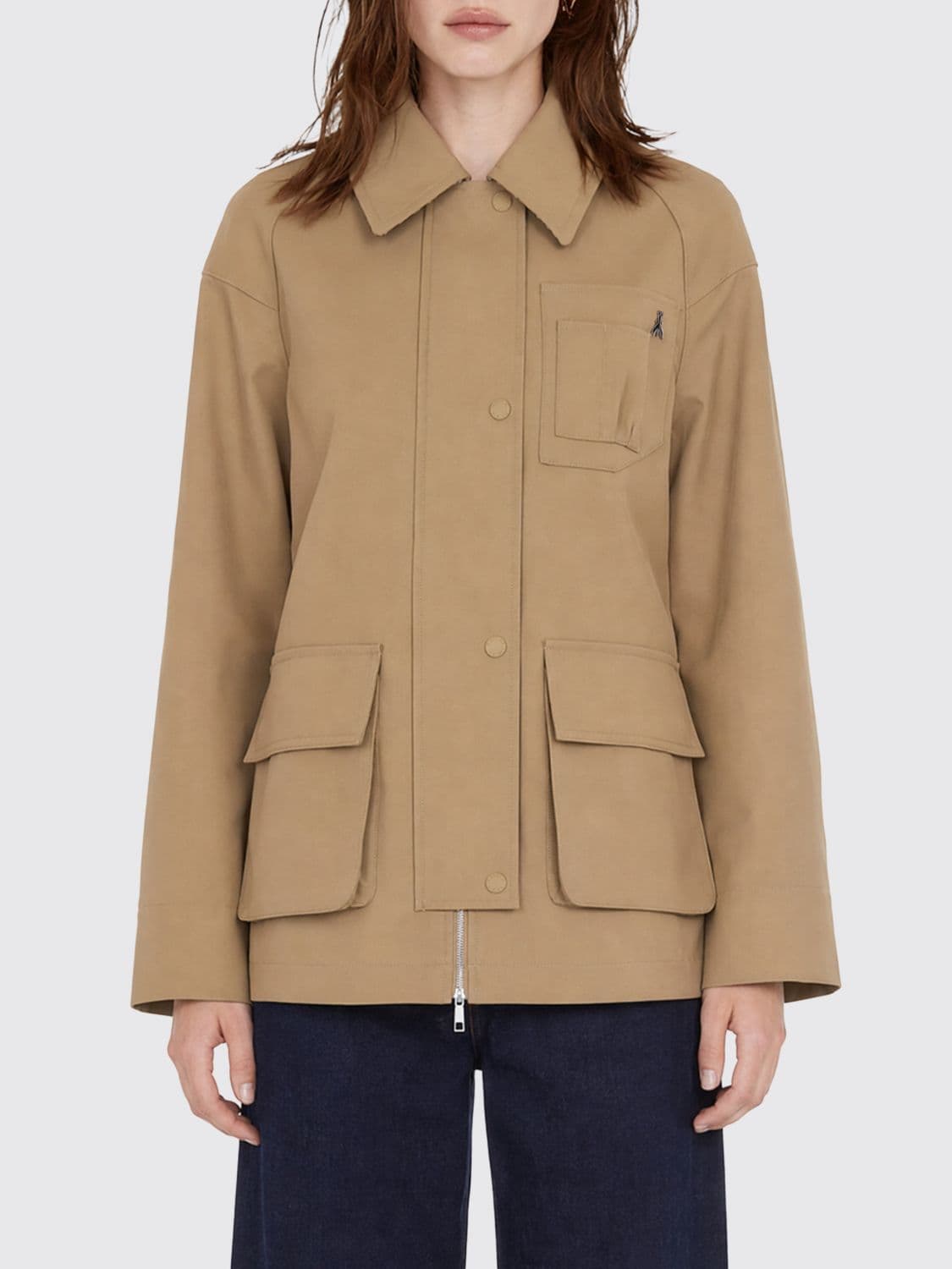 Patrizia Pepe Cropped Cotton Utility Jacket with Flap Patch Pockets