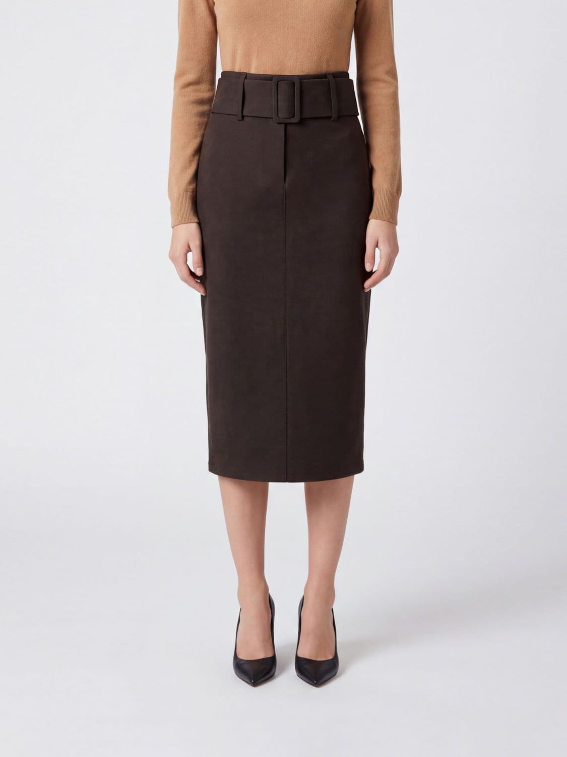 Patrizia Pepe High-Waisted Jersey Pencil Midi Skirt with Adjustable Belt