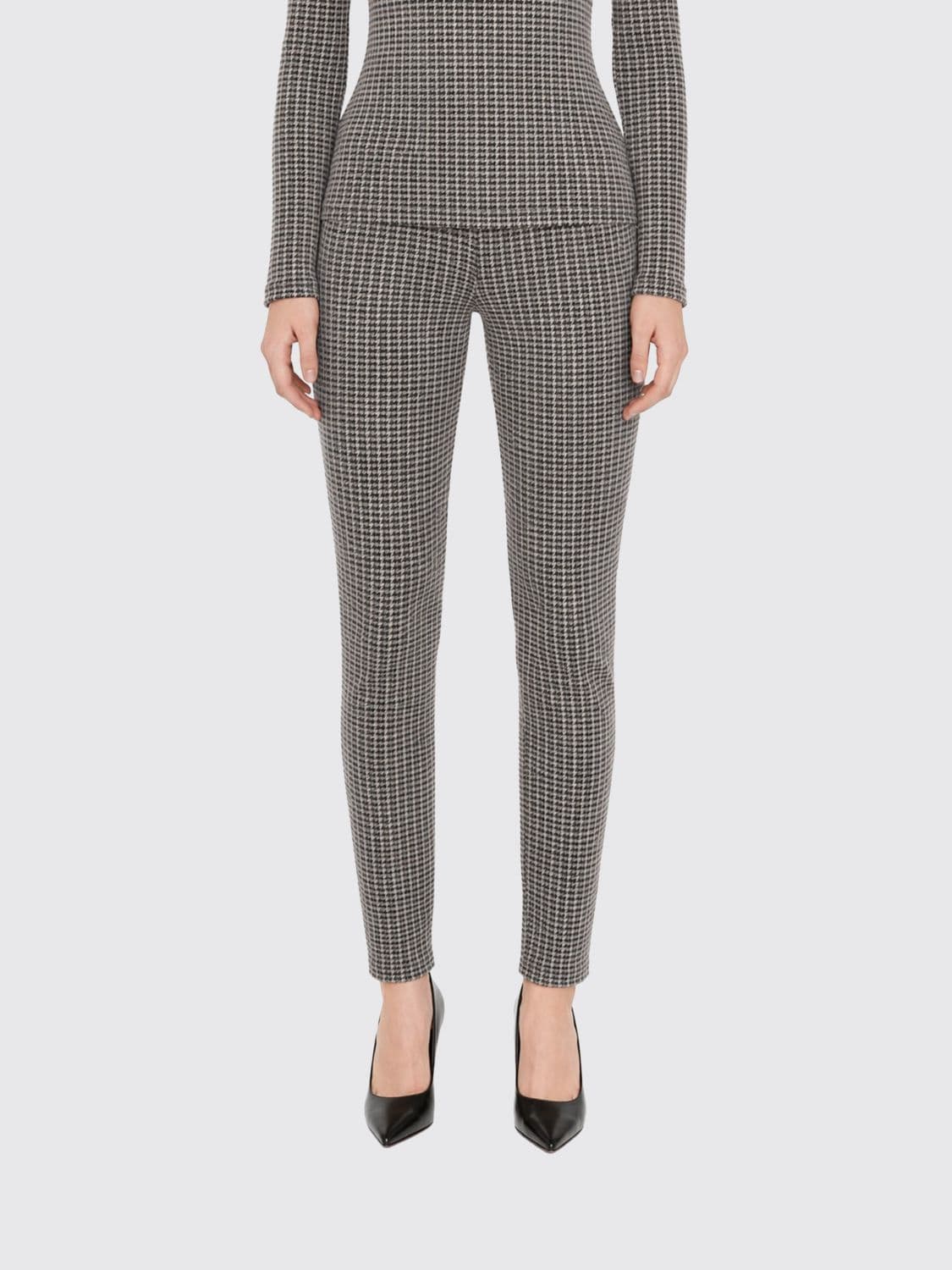 Patrizia Pepe Houndstooth Print Skinny Trousers in Jersey with Mid-Rise Waist