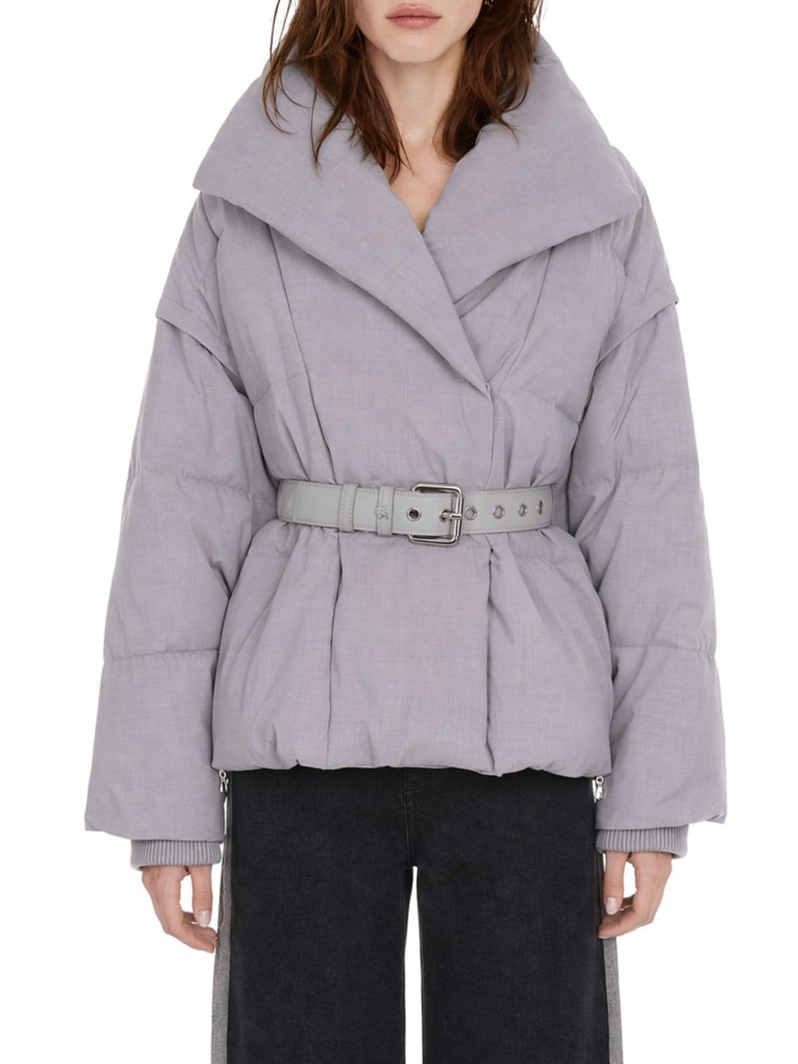 Patrizia Pepe Relaxed Fit Short Puffer Jacket with Shawl Collar and Removable Sleeves
