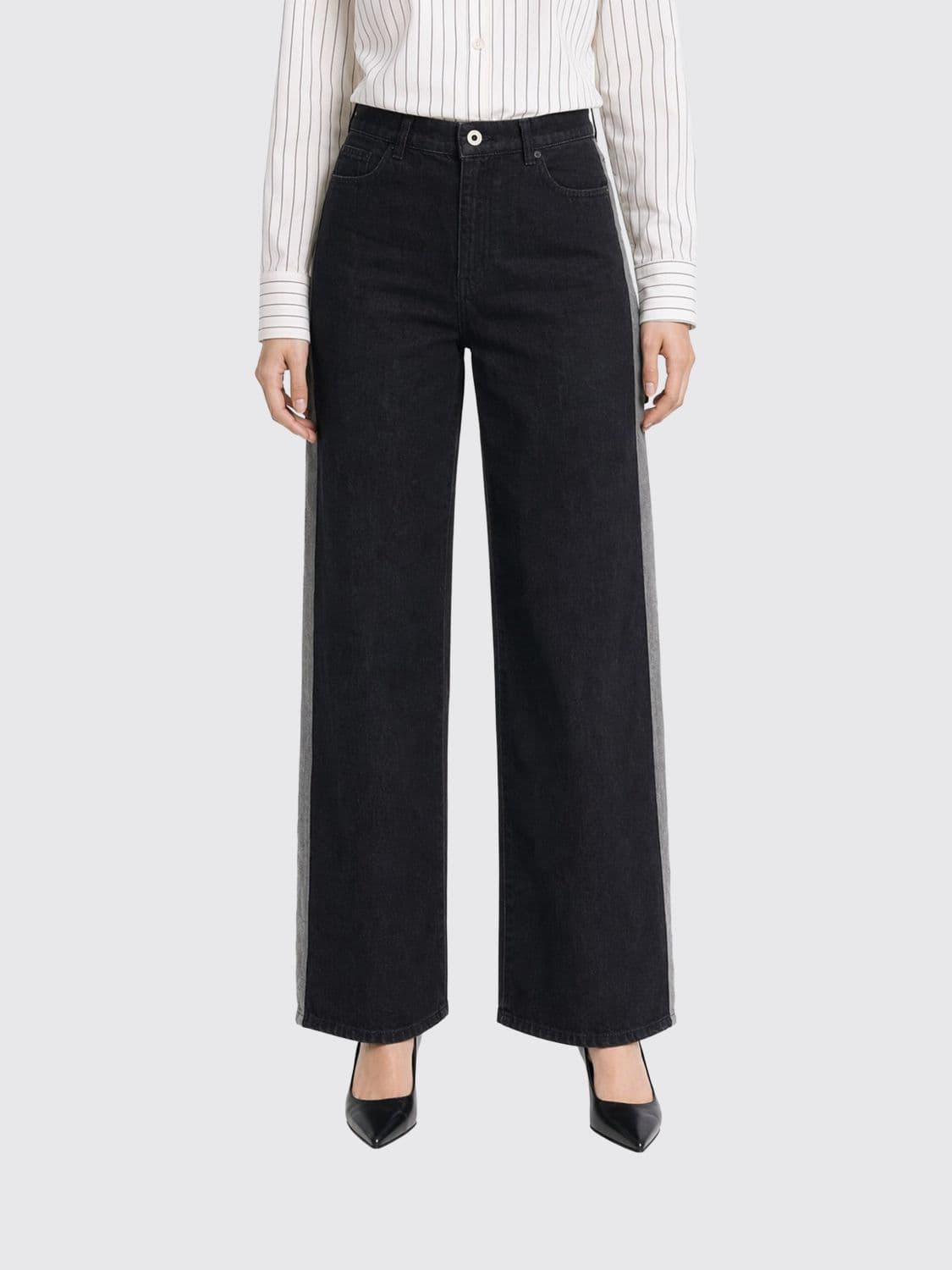 Patrizia Pepe Bicolor Cotton Denim High-Waisted Palazzo Jeans