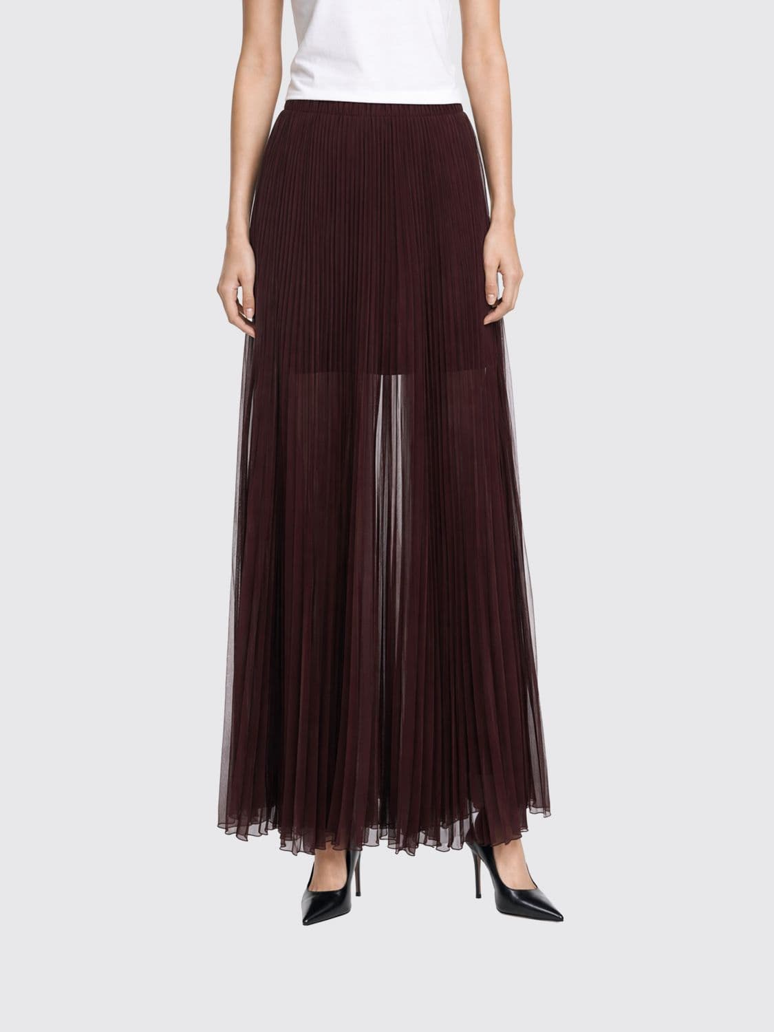 Patrizia Pepe Pleated Chiffon Long Skirt with Elasticated High Waist