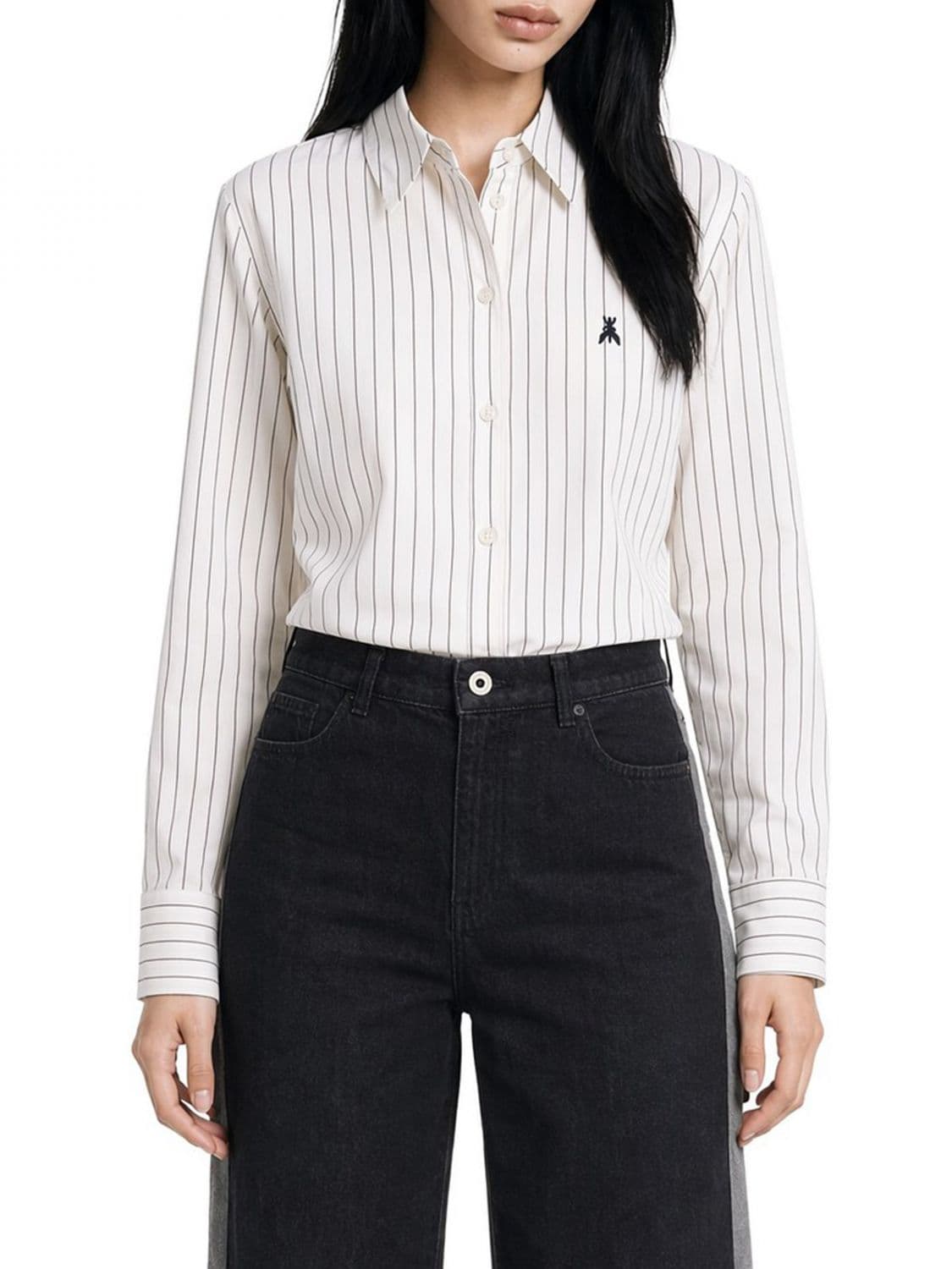 Patrizia Pepe Slim Fit Viscose Blend Shirt with Embroidered Fly Logo