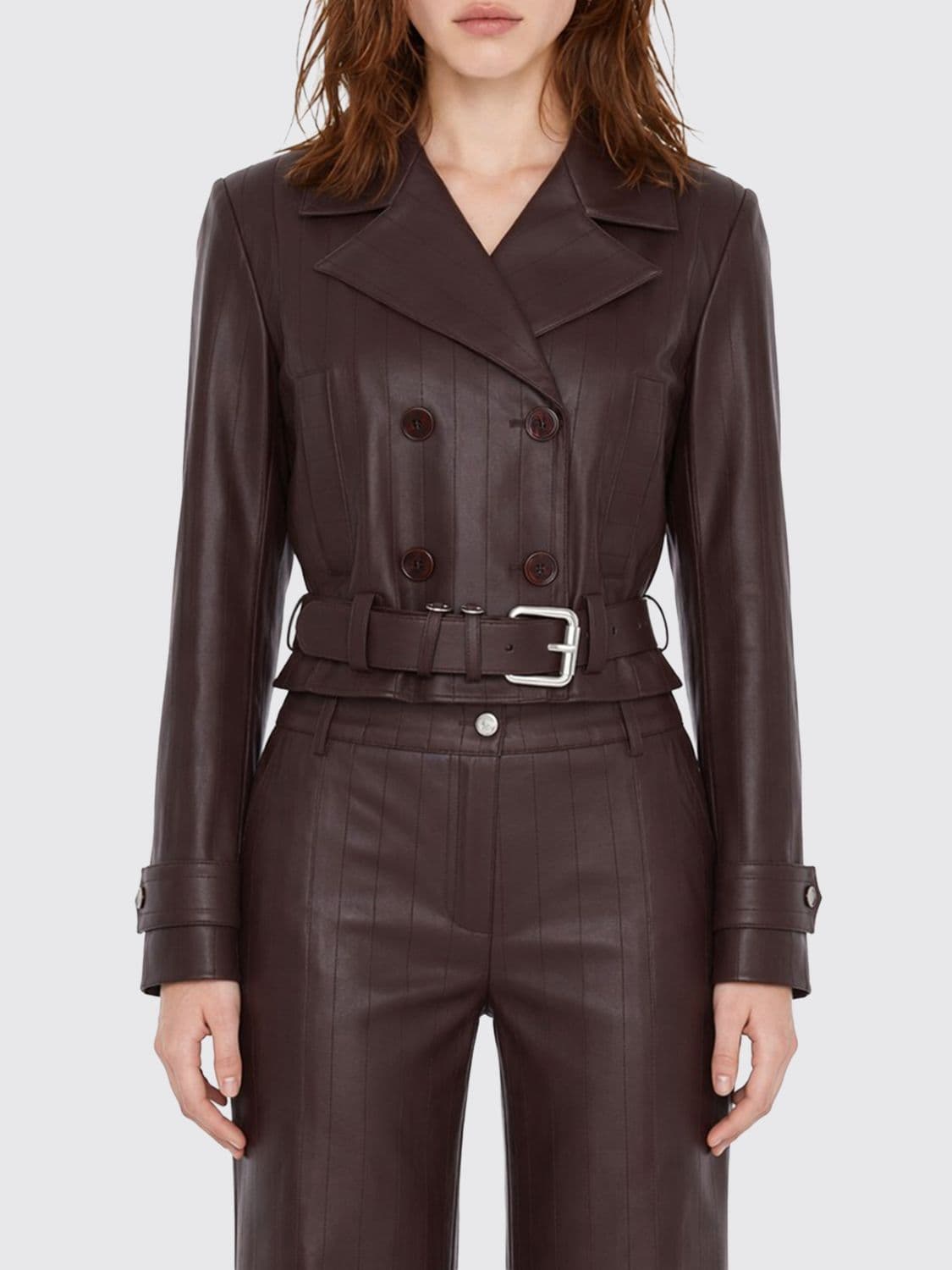 Patrizia Pepe Short Faux Leather Biker Jacket with Lapel Collar