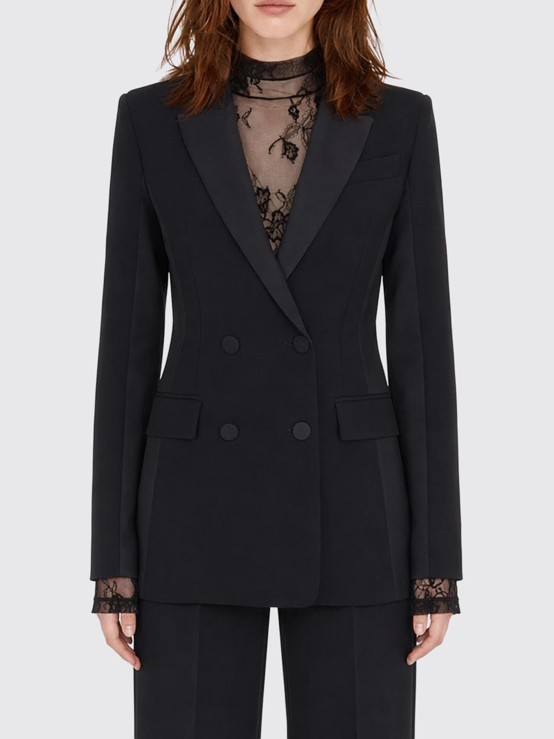 Patrizia Pepe Slim Fit Double-Breasted Crêpe Blazer