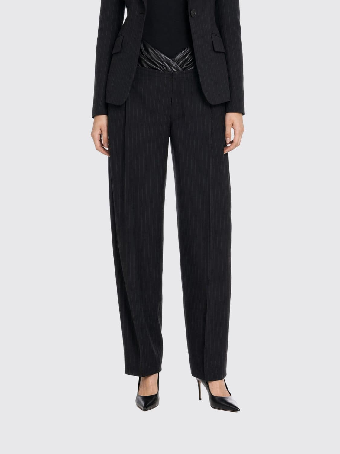 The Andamane Pinstriped Wide-Leg Trousers in Wool and Cotton Blend