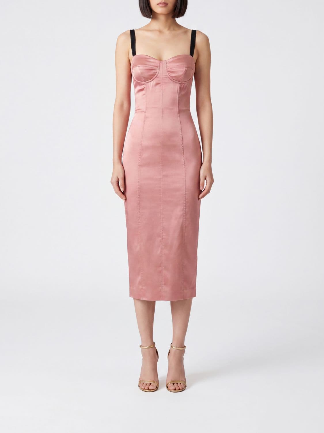 Dolce & Gabbana Midi Corset Dress in Silk with Sweetheart Neckline