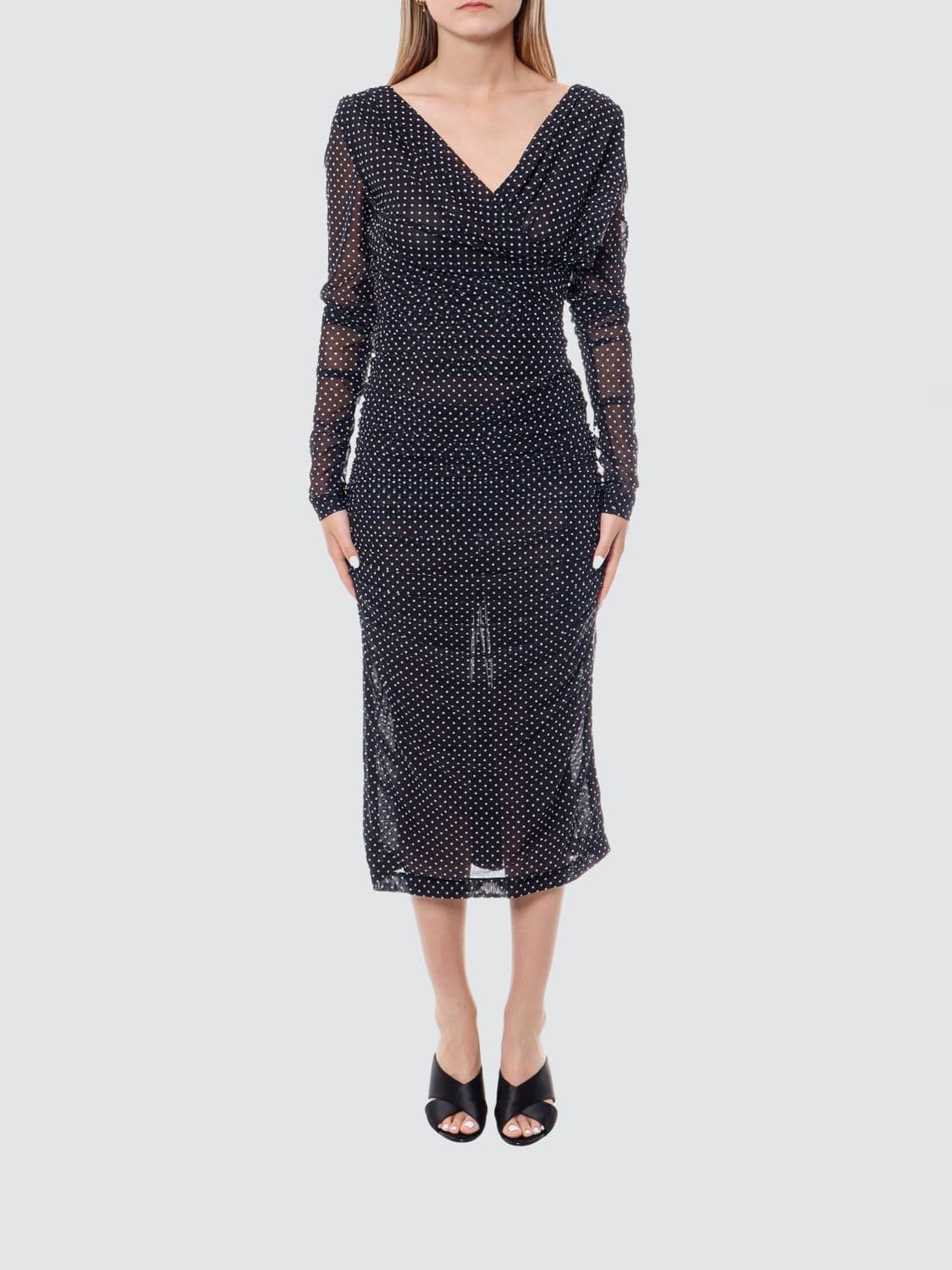 Dolce & Gabbana Polka-Dot Ruched Midi Sheath Dress
