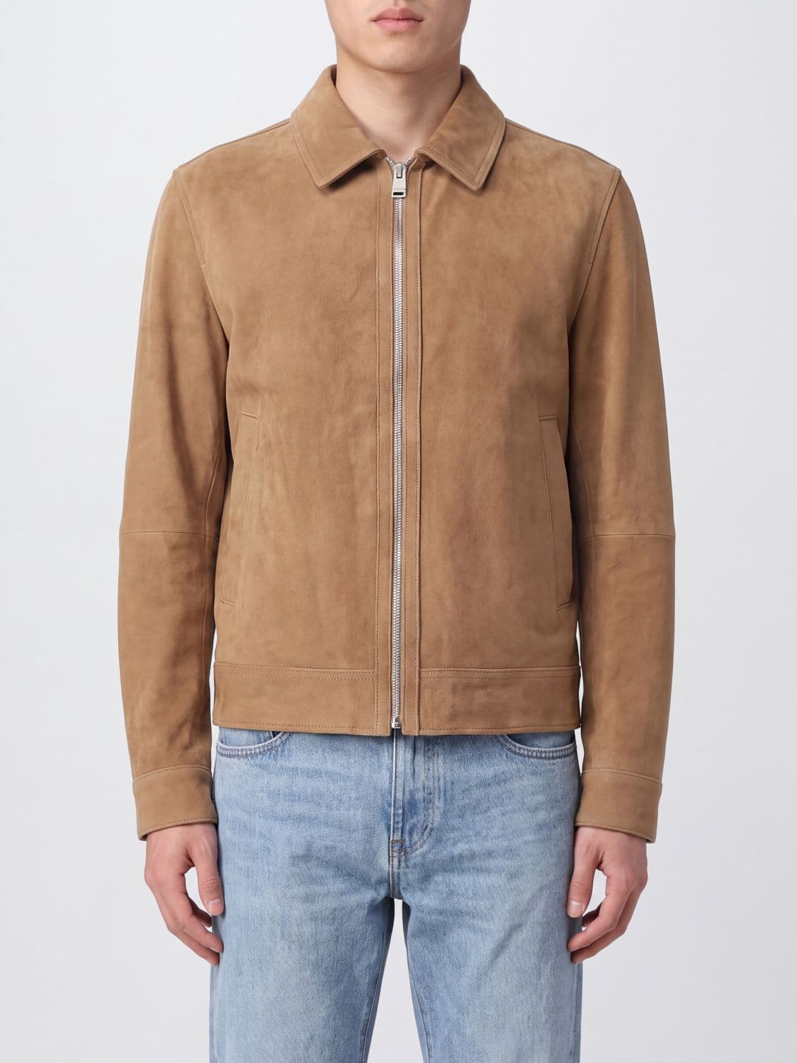 Boss Suede Sheepskin Jacket with Zip Closure