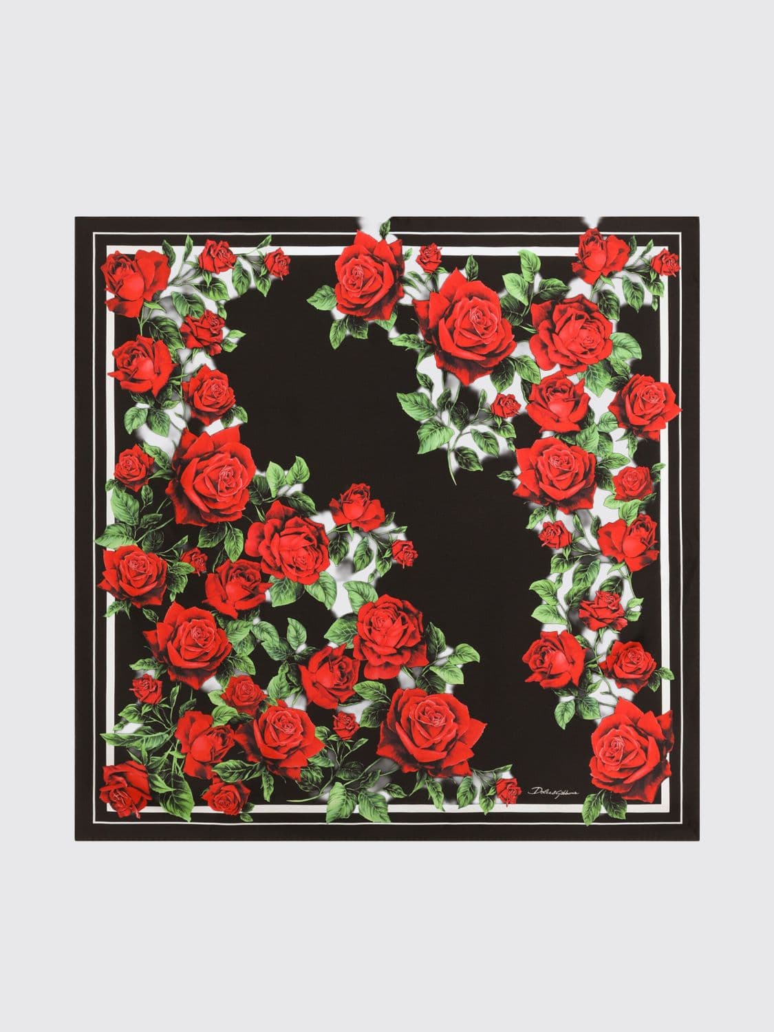 Dolce & Gabbana Floral Print Silk Scarf with a Contrast Logo