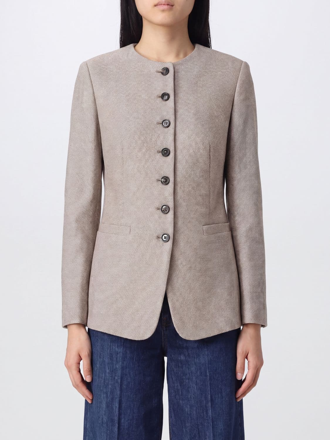 Max Mara Single-Breasted Blazer in 100% Cashmere with Crewneck