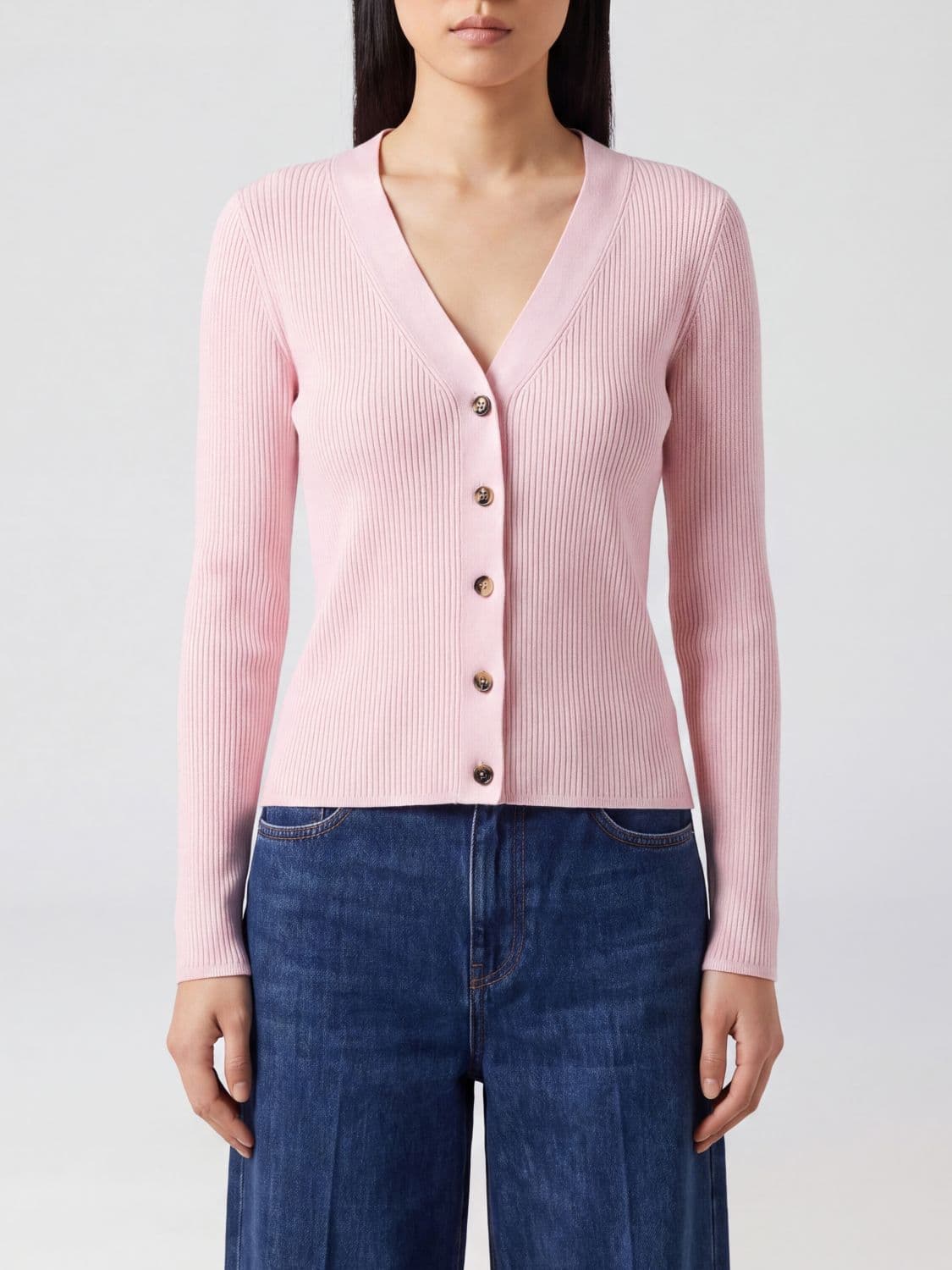 Max Mara Ribbed V-Neck Cardigan in Wool and Cashmere